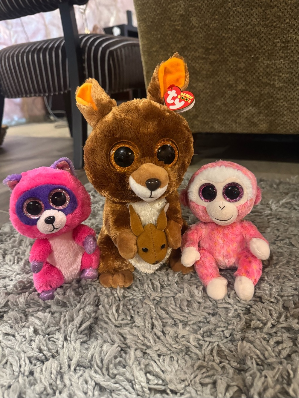 Ty Brown Kangaroo with Pink and Purple Plush Friends